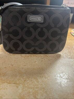 Coach Black and Charcoal Signature Canvas Wristlet